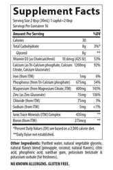 Supplement facts for Trace Minerals Liquid Cal/Mag/Zinc in Pina Colada flavor, detailing nutritional information and serving size.